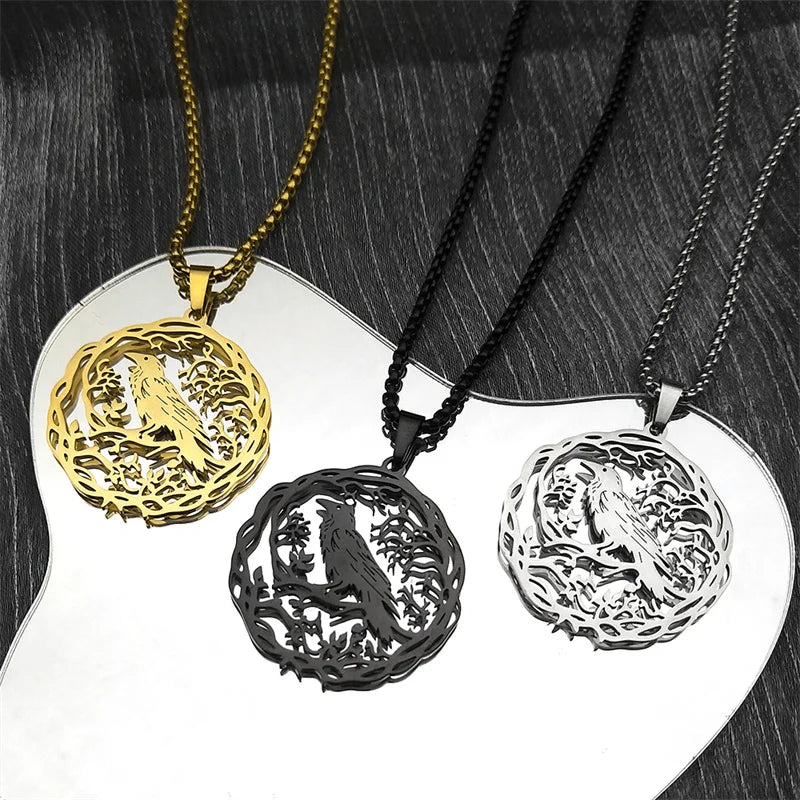 Tinkers Hollow Crow Raven Pendant Necklace Stainless Steel Black - Apparel & Accessories > Jewelry > Necklaces