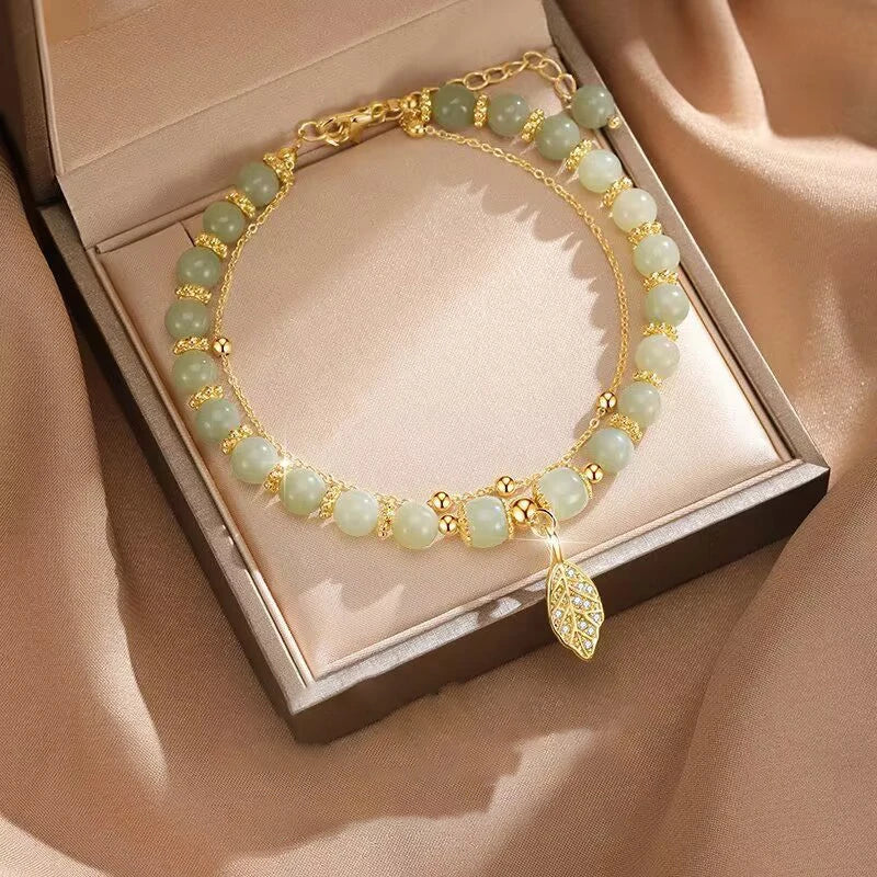 Tinkers FREE TODAY Chinese Style Green Jade Bracelet Rare Gold Leaf - Apparel & Accessories > Jewelry > Bracelets