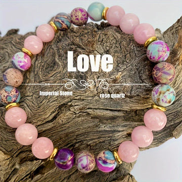 Tinkers Attract Love Bracelet Colorful Imperial Jasper Rose Quartz - Apparel & Accessories > Jewelry > Bracelets