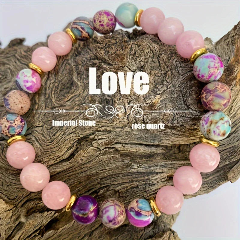 Tinkers Attract Love Bracelet Colorful Imperial Jasper Rose Quartz - Apparel & Accessories > Jewelry > Bracelets