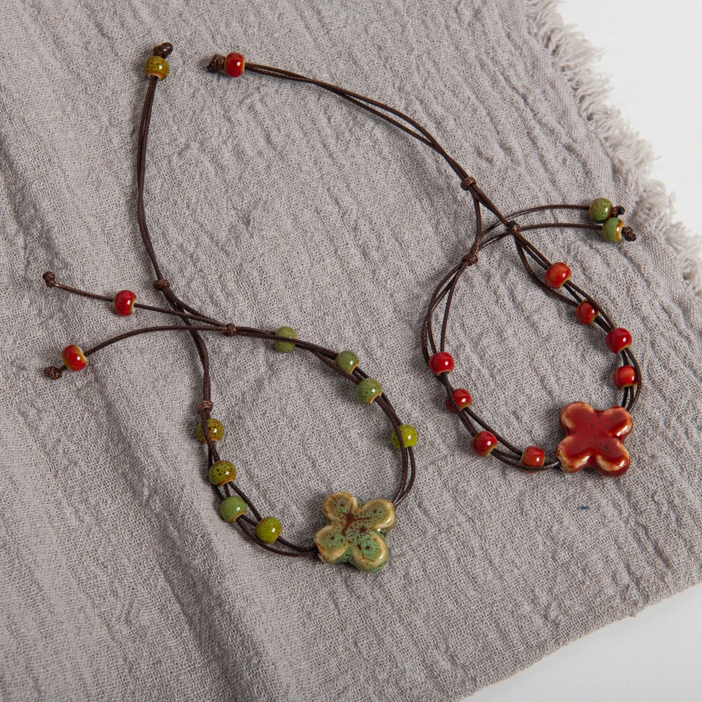 Tinkers Tinkers Ceramic Floral Charm Bracelet Exclusive Boho Style -