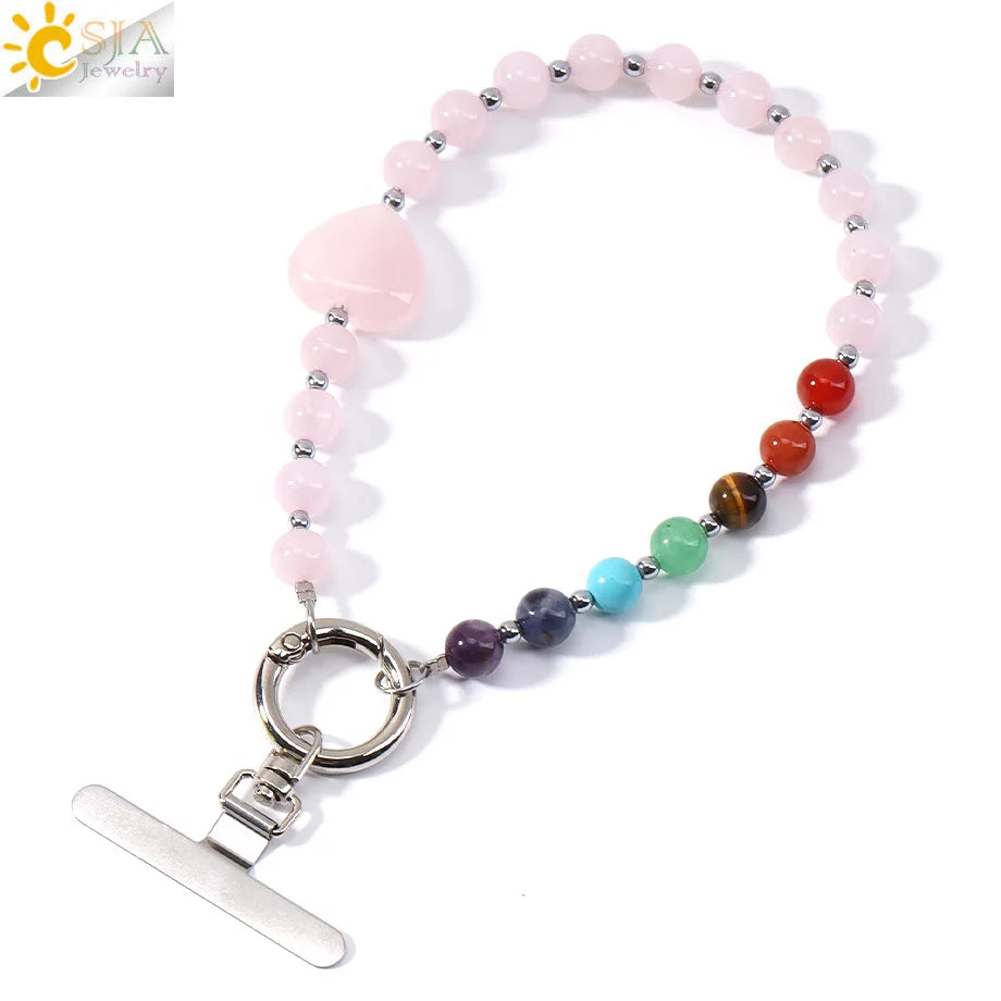 Handcrafted 7 Chakra Natural Stone Phone Chain for Spiritual Balance by Tinkers