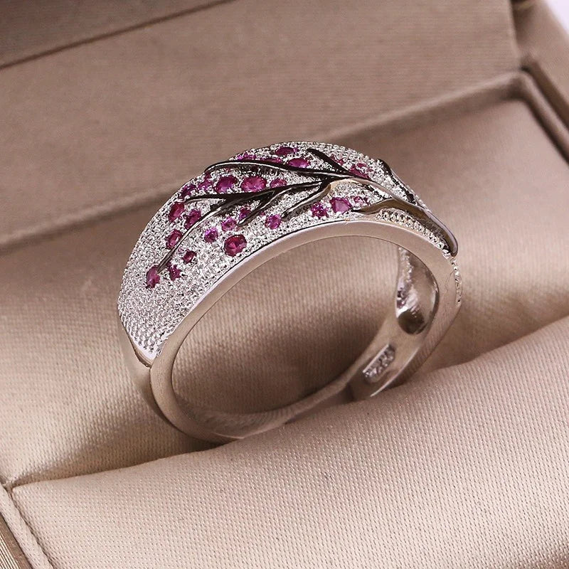 Cubic Zirconia Love And Harmony Handmade Plum Blossom Ring