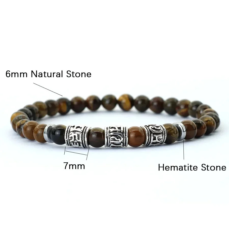 Men’s Stone Bead Mantra Bracelet — Howlite, Lava & Tiger Eye
