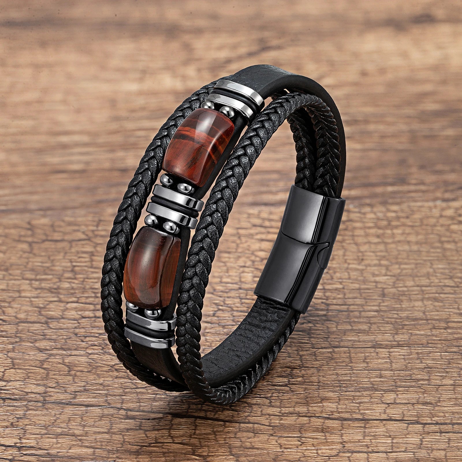 Tinkers New Natural Tiger Eye Stone Men's Leather Bracelet Classic - Apparel & Accessories > Jewelry > Bracelets