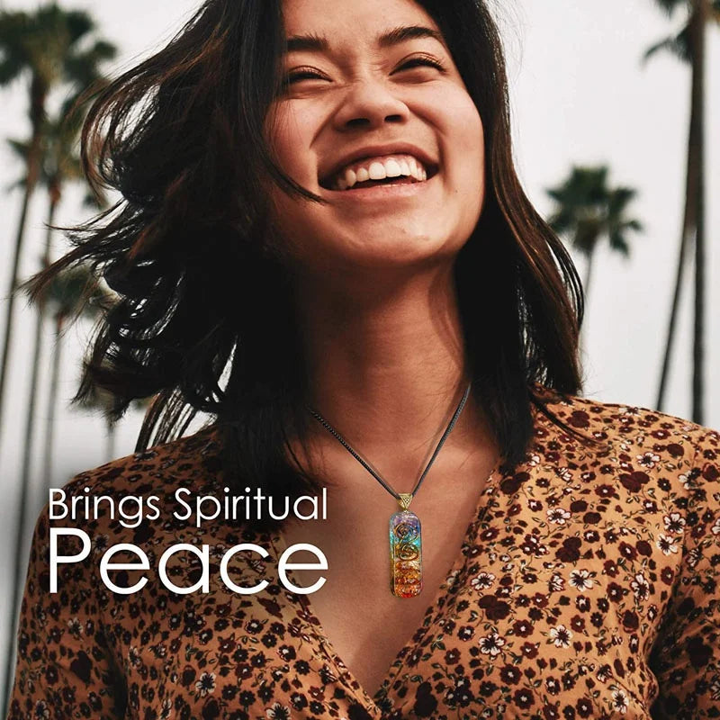 Trendy 7 Chakras Hand Healing Orgone Pendant - Chakra Crystal Necklace with Adjustable Rope - Chakra Jewelry Spiritual Gift