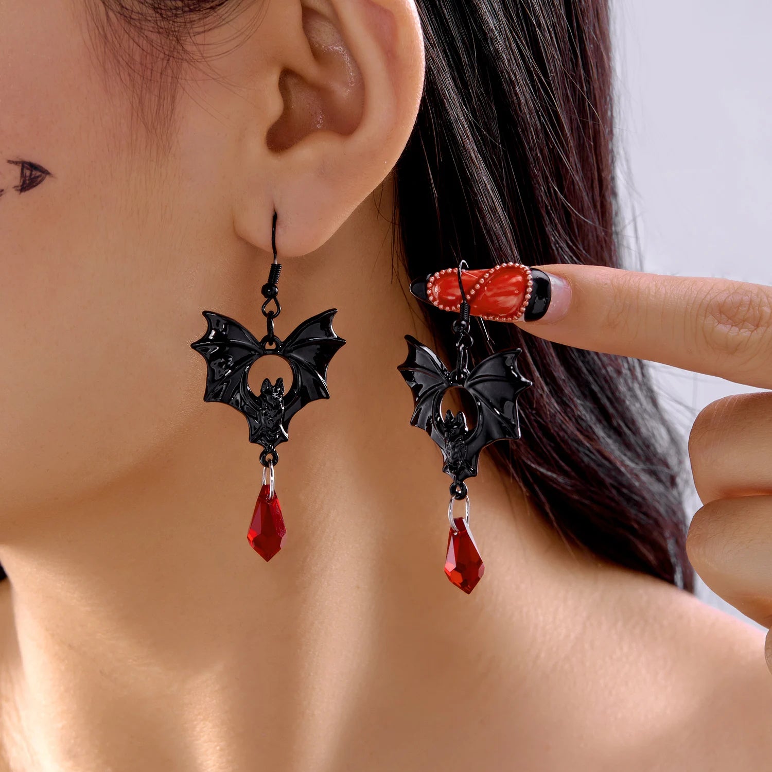 Vampire Bat Red Crystal Earrings By Tinkers Aura Energy