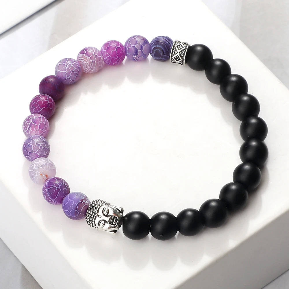 Tibetan Buddha Head Natural Stone Bracelet – 8mm Tiger Eye, Lava & More