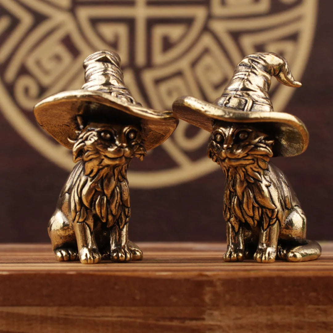 Tinkers Cute Sorcerer Cat Statue Solid Brass Miniature Figurine -
