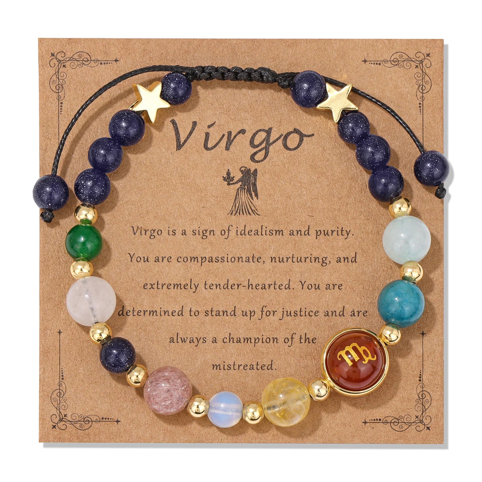 12 Zodiac Signs Natural Stone Bracelet Taurus Cancer Virgo