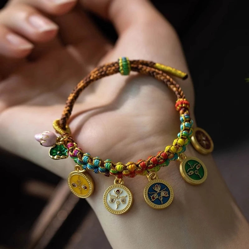 Tinkers Handmade Tibetan Rope Bracelet Colorful God of Wealth -