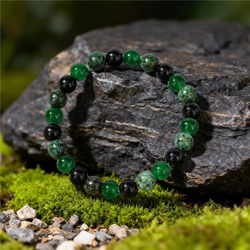 Green Natural Stone Bracelet — 8mm Handmade Beaded, Unisex