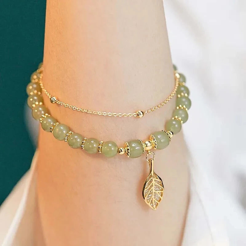 Tinkers FREE TODAY Chinese Style Green Jade Bracelet Rare Gold Leaf - Apparel & Accessories > Jewelry > Bracelets