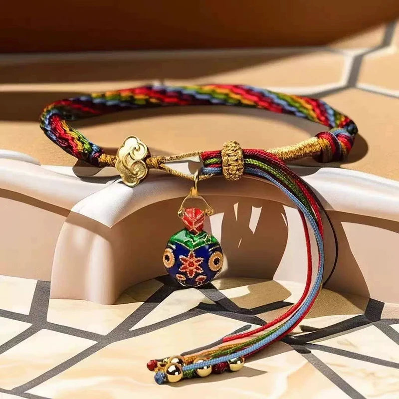 Tibetan Five Wealth Gods Bracelet — Handwoven Colorful Rope