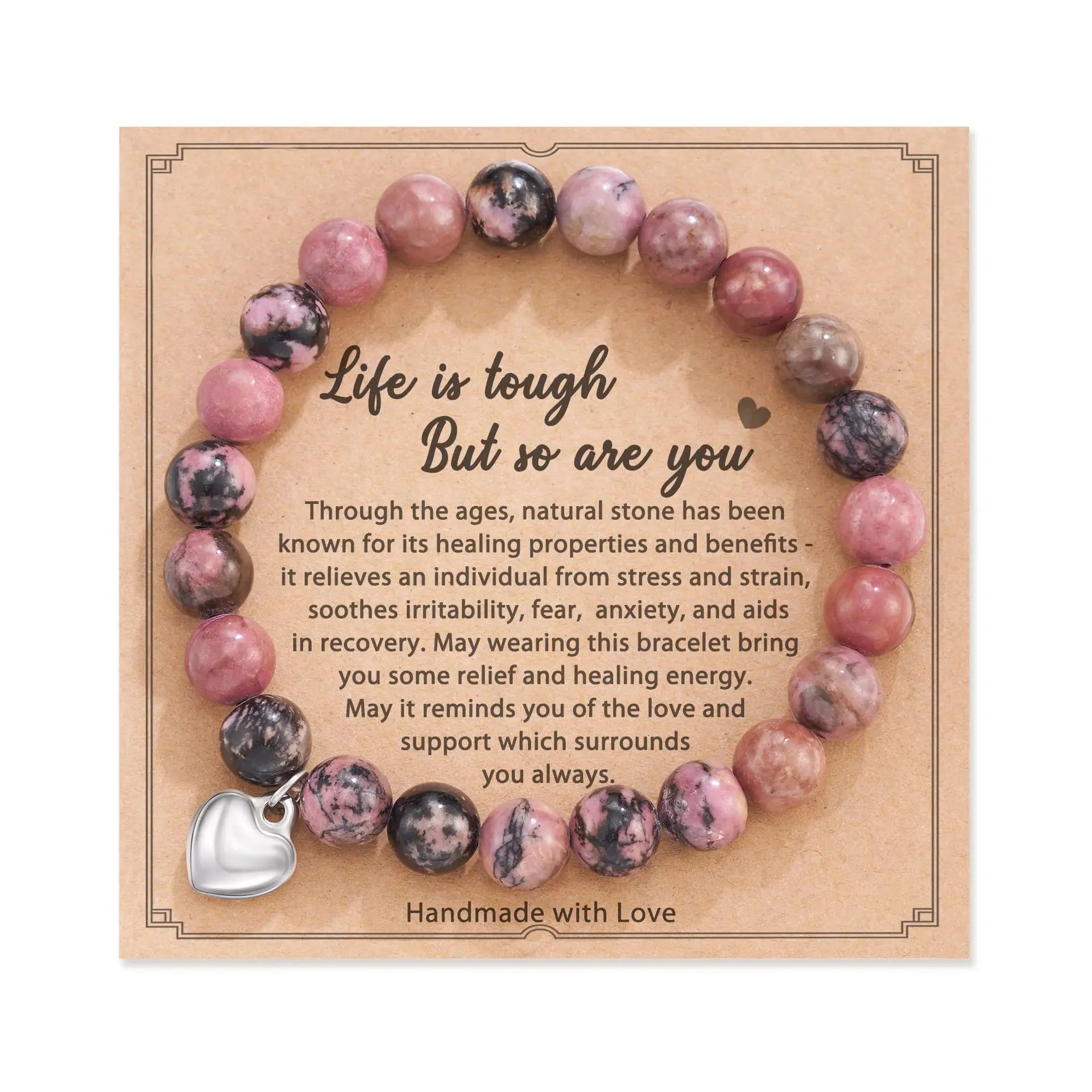 Tinkers Pink Zebra Bead Bracelet Crystal Stone Healing Mood Tracker - Apparel & Accessories > Jewelry > Bracelets