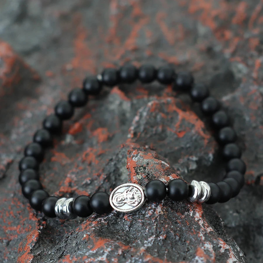 Natural Stone Viking Beaded Bracelet for Men | Lava, Obsidian & Tiger Eye