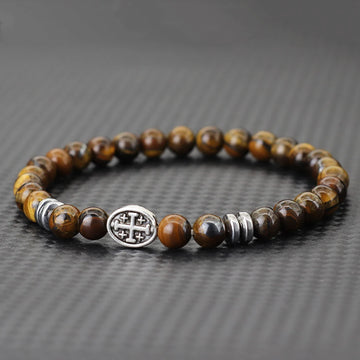 Natural Stone Viking Beaded Bracelet for Men | Lava, Obsidian & Tiger Eye