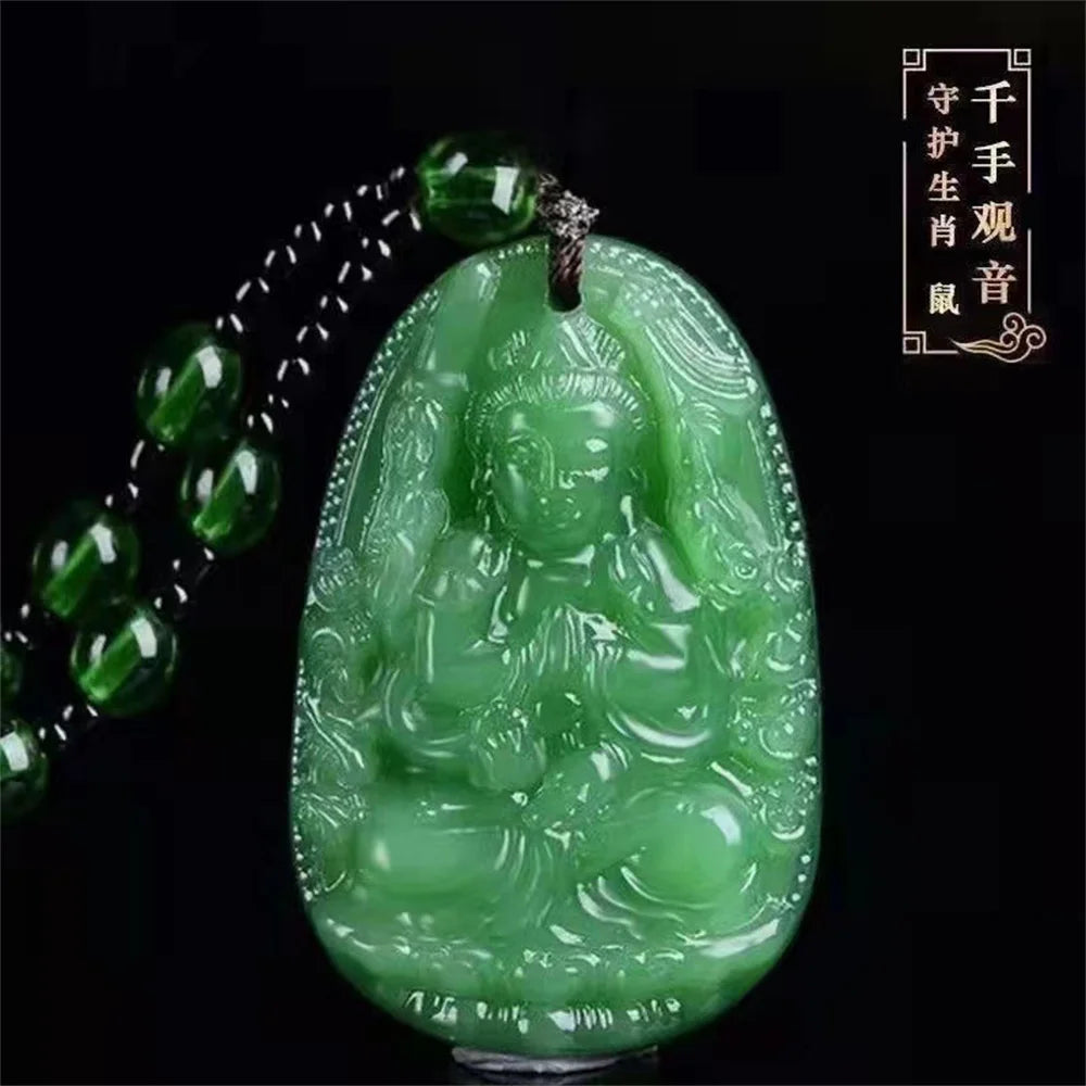 Jade Guanyin Anhänger Halskette Schutz Heilung Handarbeit