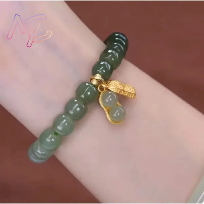 Tinkers Hetian Jade Flower Bracelet Agate Tourmaline 18K Gold Plated - Apparel & Accessories > Jewelry > Bracelets