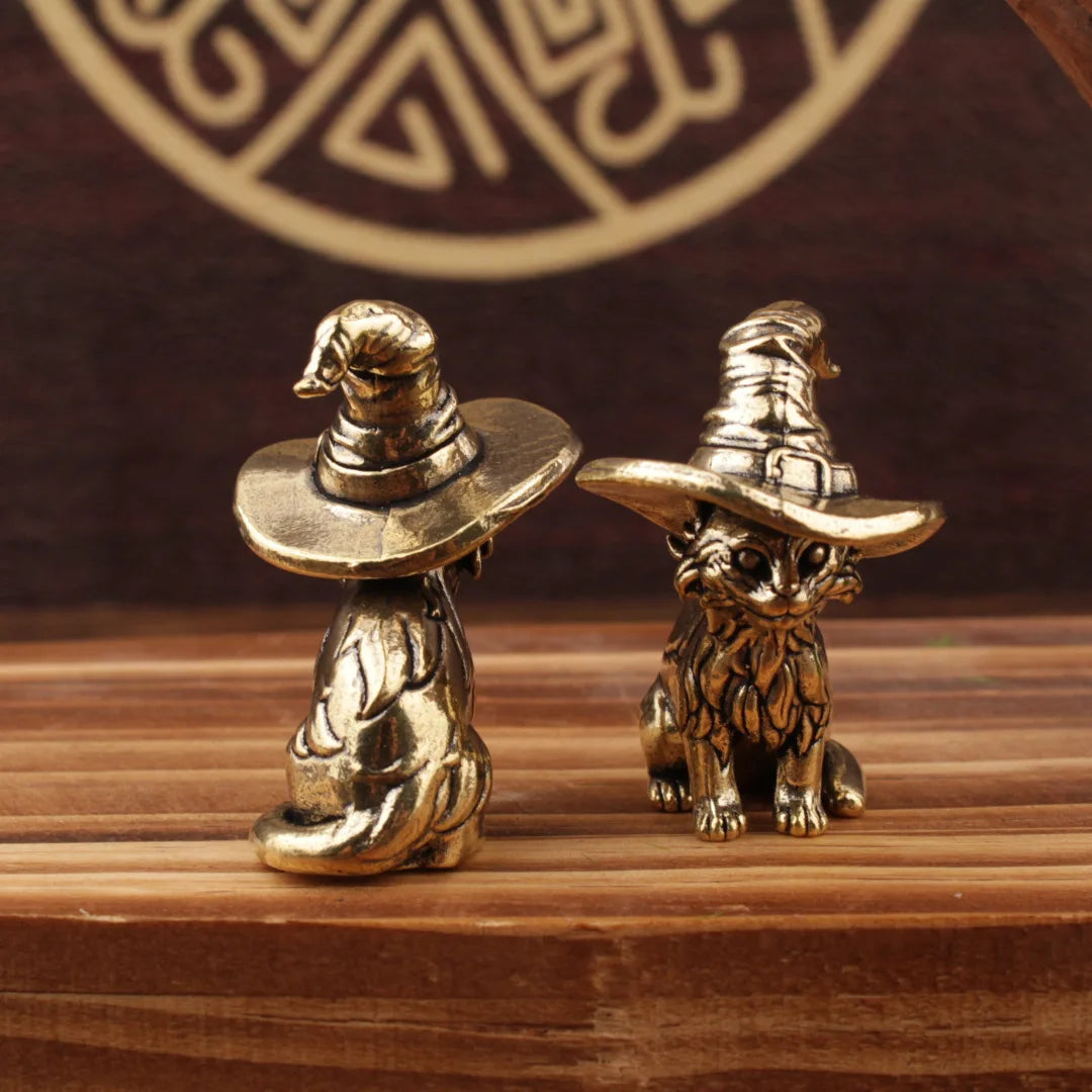 Tinkers Cute Sorcerer Cat Statue Solid Brass Miniature Figurine -