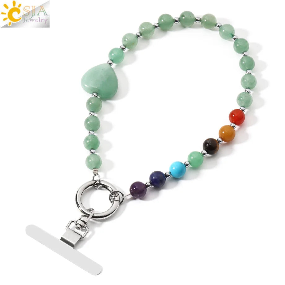 Handcrafted 7 Chakra Natural Stone Phone Chain for Spiritual Balance by Tinkers