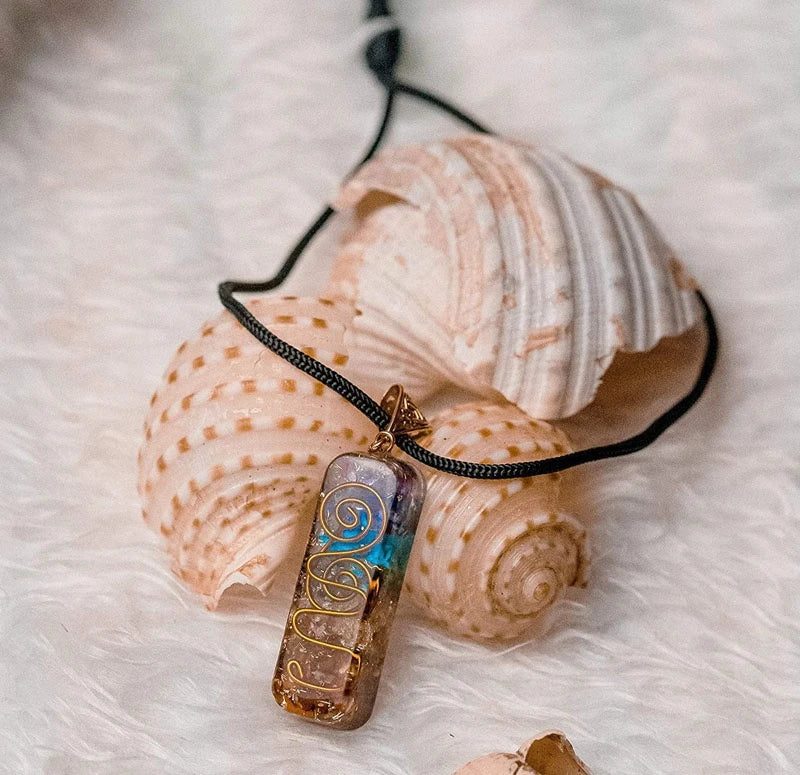 Trendy 7 Chakras Hand Healing Orgone Pendant - Chakra Crystal Necklace with Adjustable Rope - Chakra Jewelry Spiritual Gift