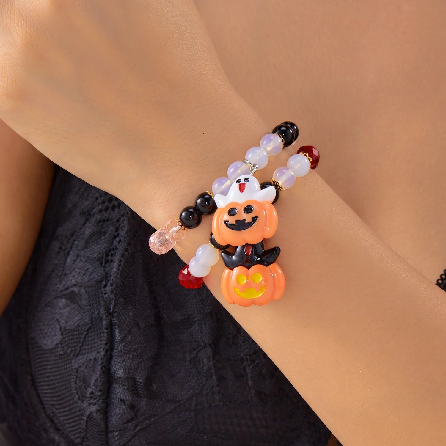 Halloween Ghost Pumpkin Cat Pendant Crystal Bracelet Energy