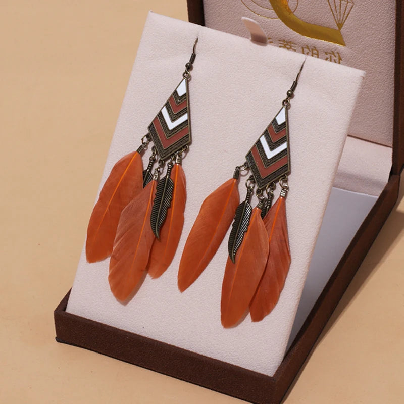 Tinkers Bohemian Brown Feather Earrings For Women Handmade Jewelry -