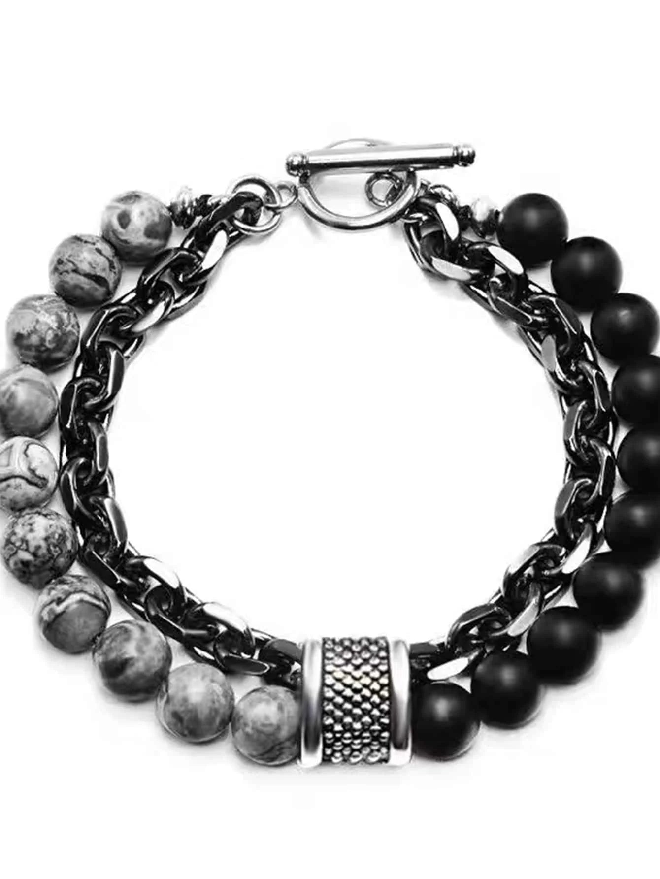 Elegant Handcrafted Black Stone Bracelet for Men's Protection by Tinkers