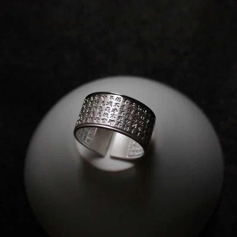 Silver Color Buddhist Ring for Women Tibetan Prayer Copper OM Mantra 7 Chakras Good Luck Women Ring