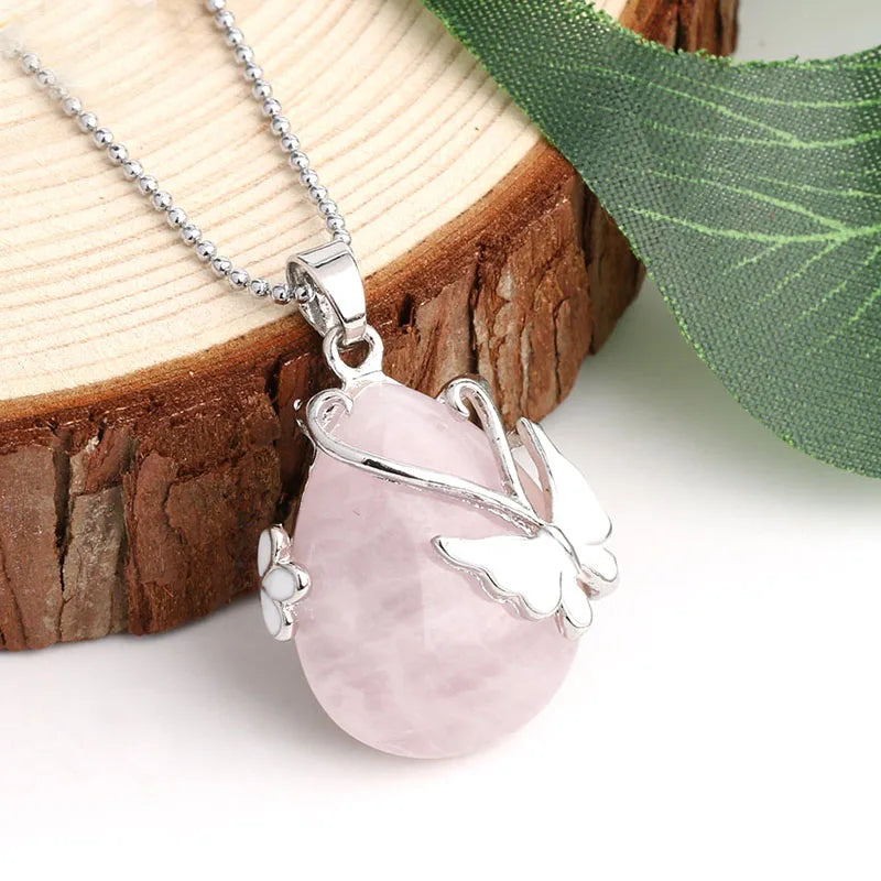 Elegant Handcrafted Natural Rose Quartz Amethyst Opalite Healing Pendant by Tinkers
