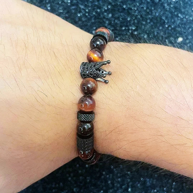 Tinkers Luxury Tiger Stone Beads Crown Charms Bracelet For Men Women - Apparel & Accessories > Jewelry > Bracelets