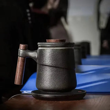 Black Ceramic Cup Wooden Handle Filter Tea Cup Ceramic Mug Creative Office Retro Water Cups and Mugs China Set Birthday Gift Box