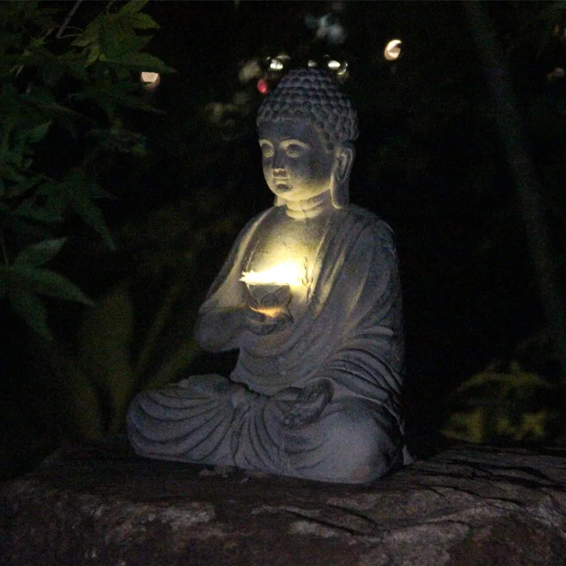 Tinkers Resin Solar Buddha Statue Garden Light Outdoor Front Porch -