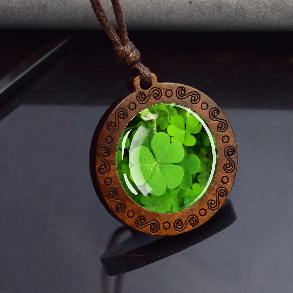 Four Leaf Clover Wooden Pendant By Tinkers For Luck Energy