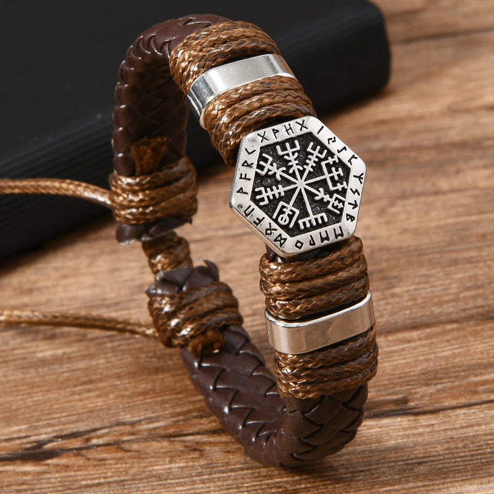 Handwoven Scripture Leather Bracelet — Vintage Ethnic Bangle for Men