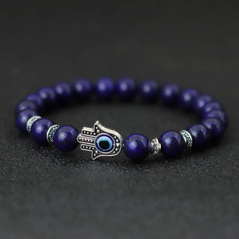 Tinkers Turkey Evil Eye Beaded Bracelet 8mm Lava Stone Lapis Lazuli - Apparel & Accessories > Jewelry > Bracelets