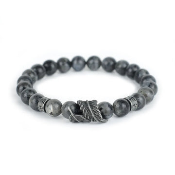 Men's Natural Stone Bracelet | Feather & Sanskrit Mantra | Lava, Onyx & Turquoise