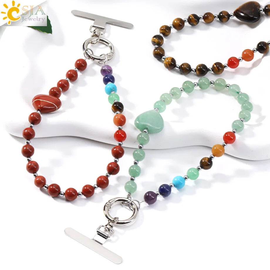 Handcrafted 7 Chakra Natural Stone Phone Chain for Spiritual Balance by Tinkers