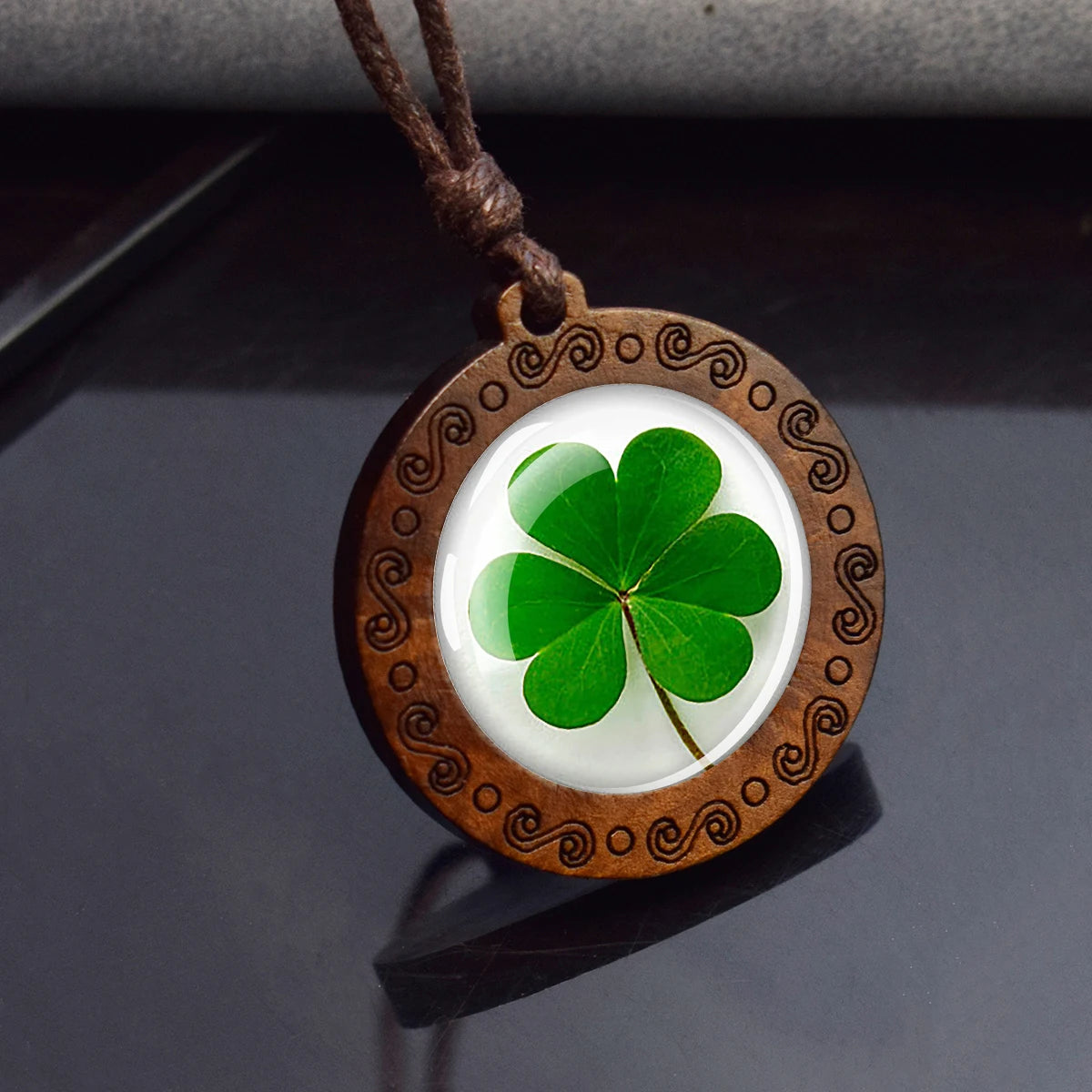 Four Leaf Clover Wooden Pendant By Tinkers For Luck Energy
