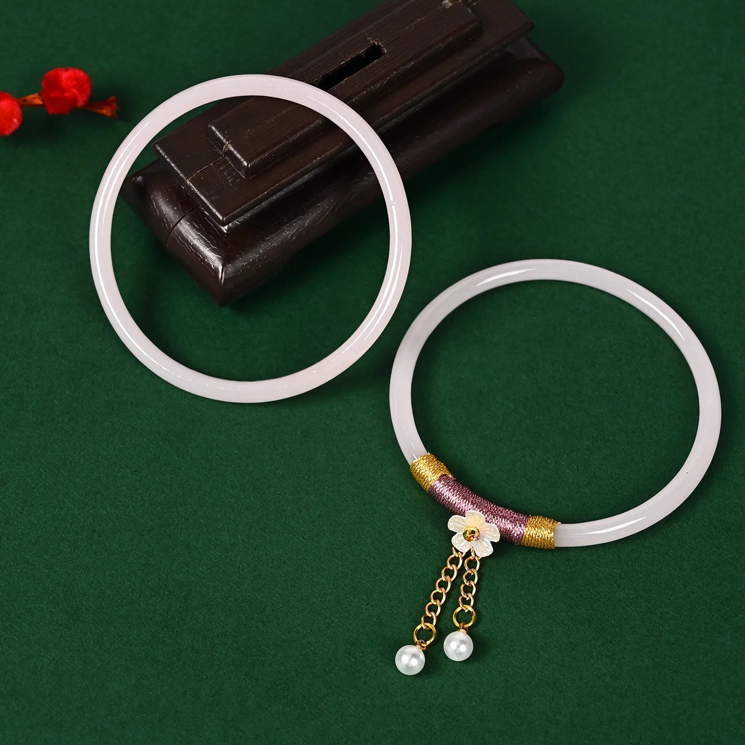 Tinkers Two Piece Set Natural Jade Jingle Bangles Bracelet Women -