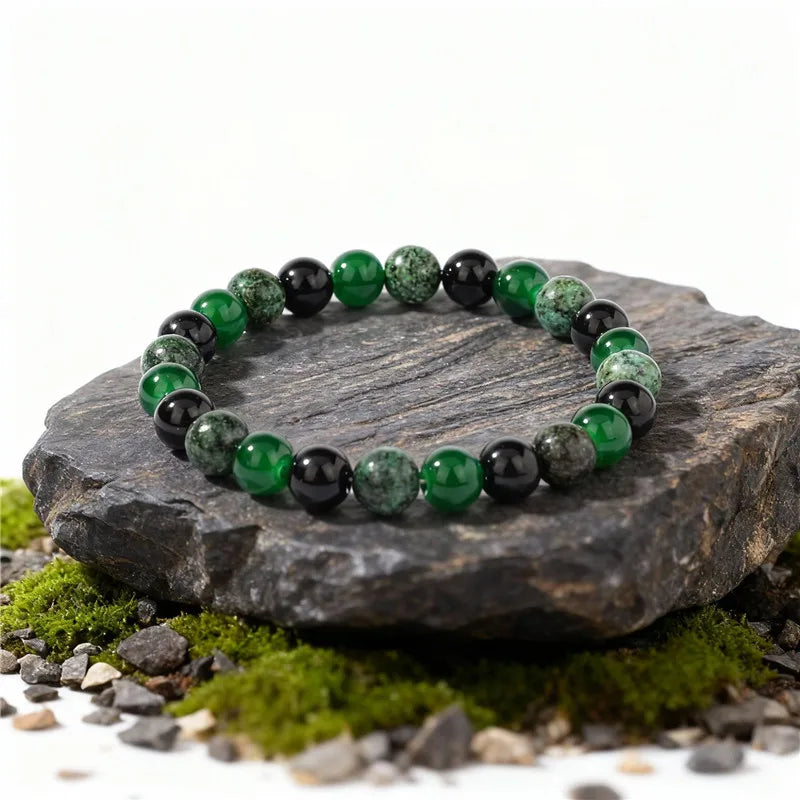 Green Natural Stone Bracelet — 8mm Handmade Beaded, Unisex