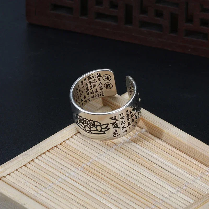 Silver Color Buddhist Ring for Women Tibetan Prayer Copper OM Mantra 7 Chakras Good Luck Women Ring