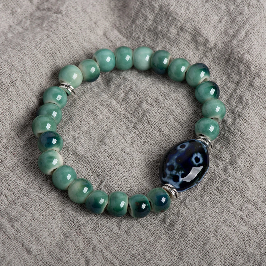 Tinkers Brand Green Ceramic Beaded Stretch Bracelet Vintage Edition -