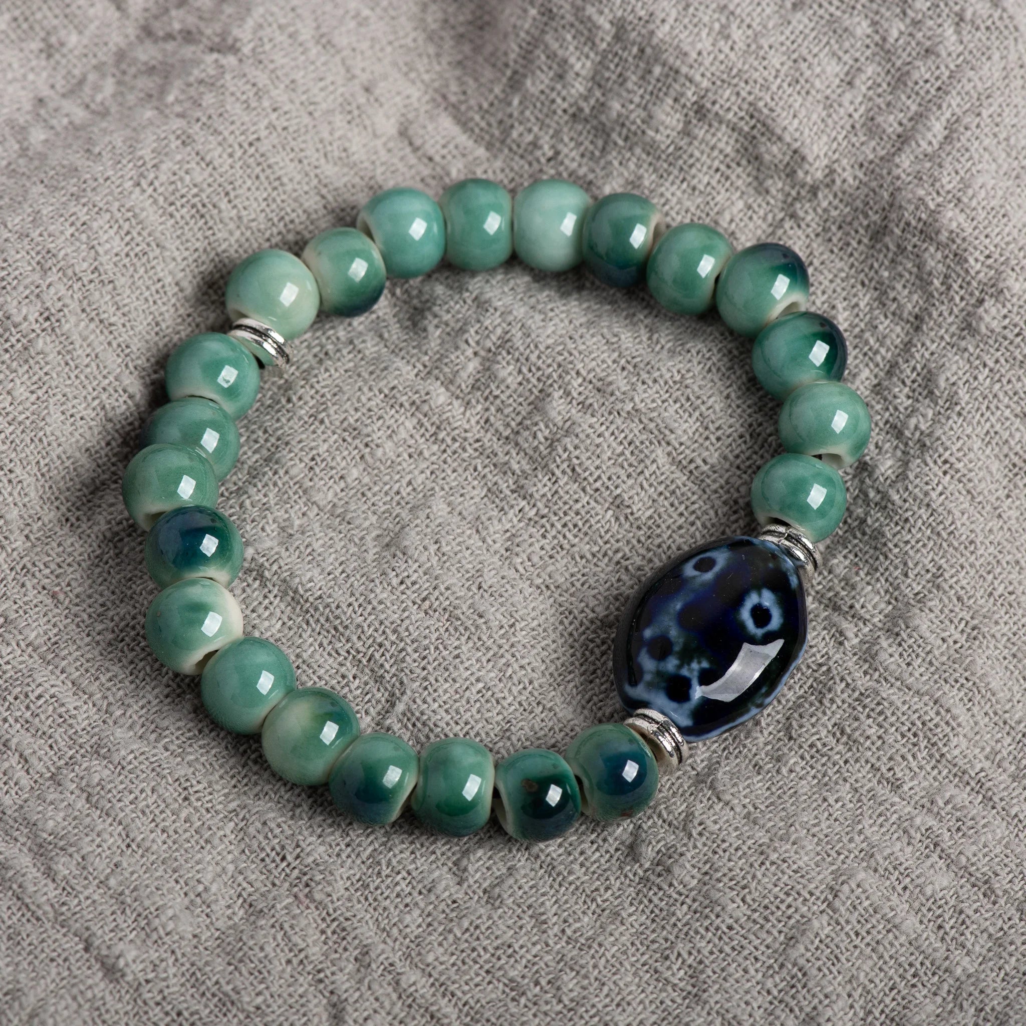 Tinkers Brand Green Ceramic Beaded Stretch Bracelet Vintage Edition -