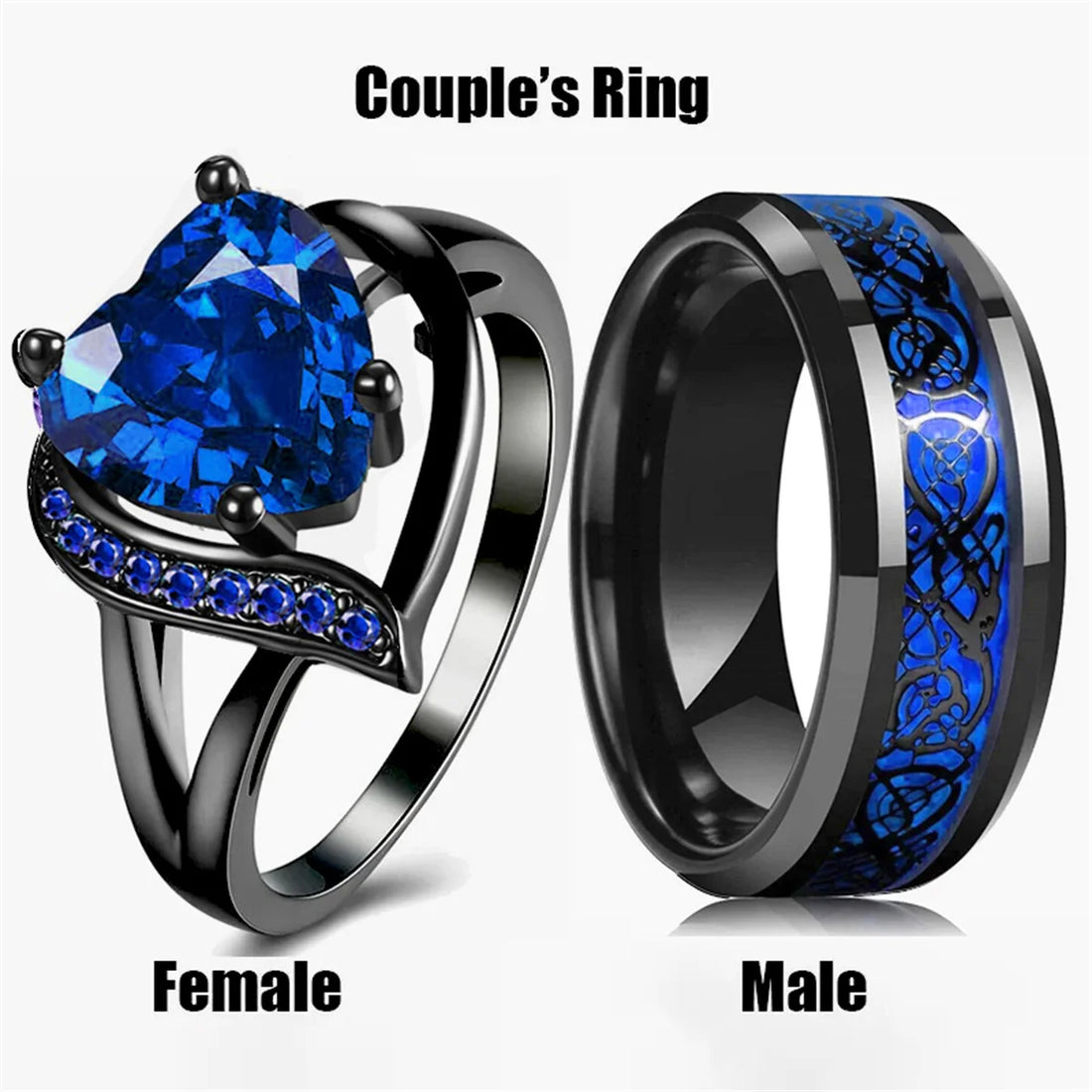 Tinkers Stainless Steel Couple Rings Blue Zircon Rhinestones - Apparel & Accessories > Jewelry > Rings