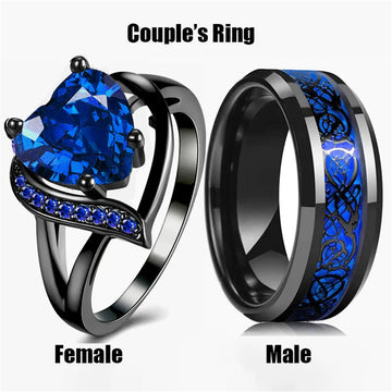 Tinkers Stainless Steel Couple Rings Blue Zircon Rhinestones - Apparel & Accessories > Jewelry > Rings