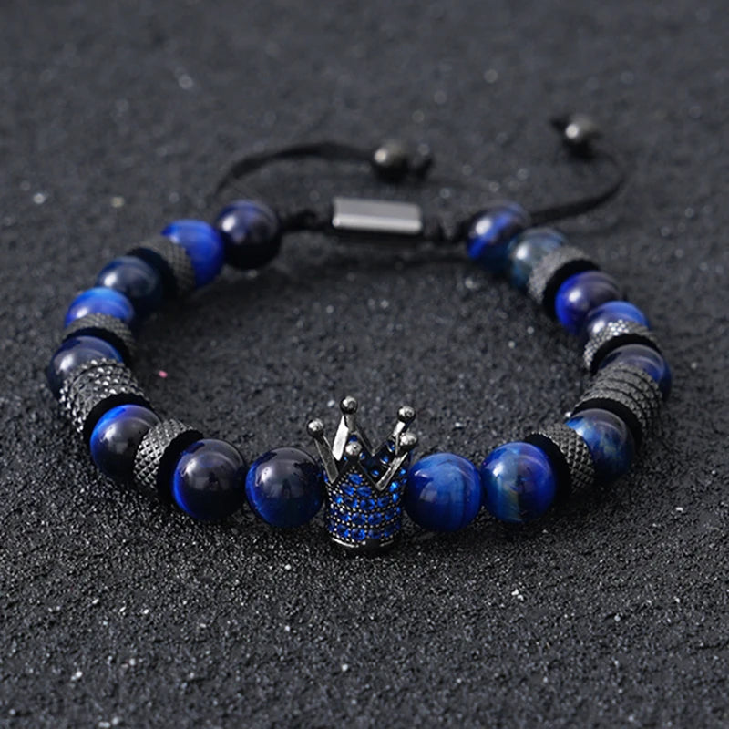 Tinkers Luxury Tiger Stone Beads Crown Charms Bracelet For Men Women - Apparel & Accessories > Jewelry > Bracelets