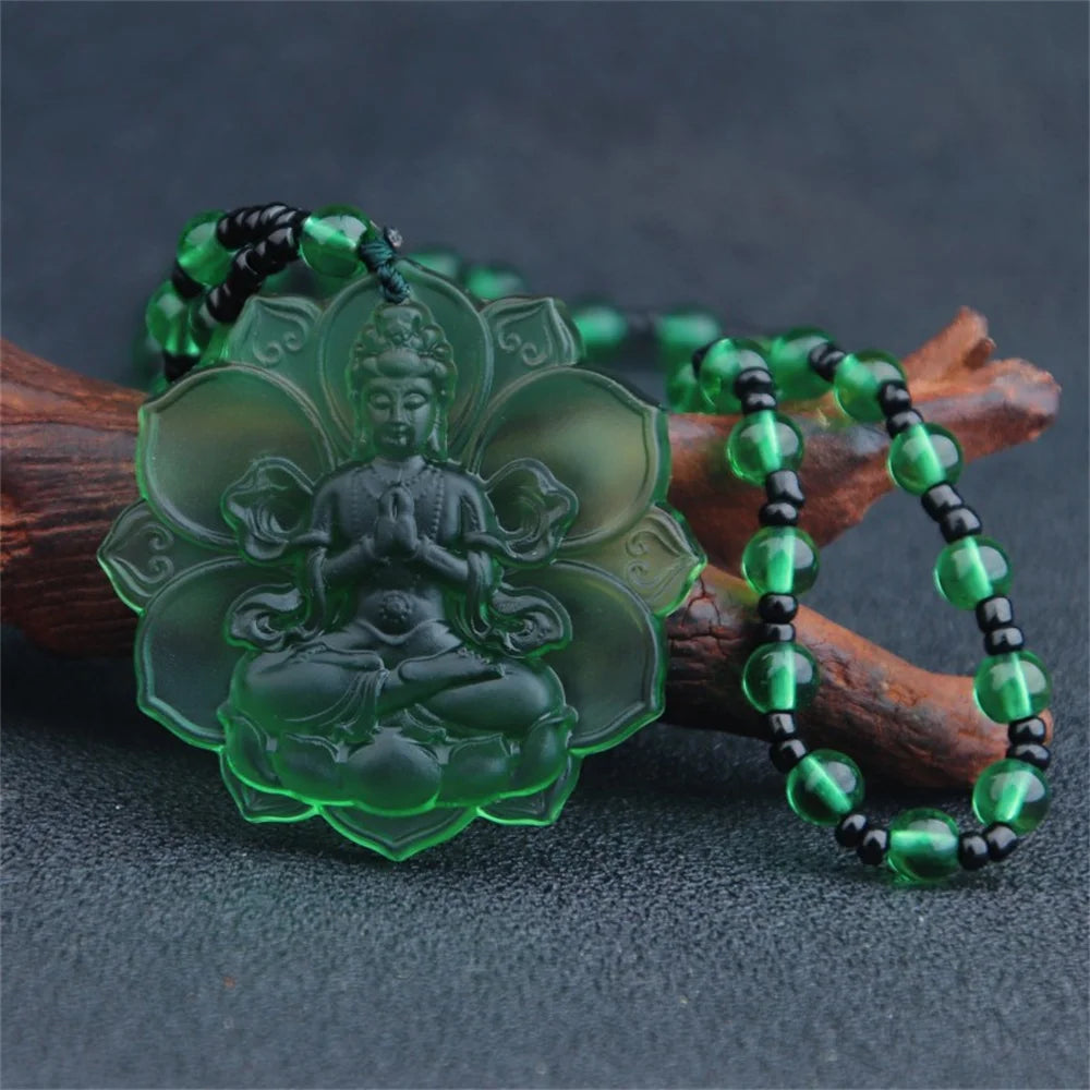 Ice Green Crystal Lotus Pendant By Tinkers - Aura Balance