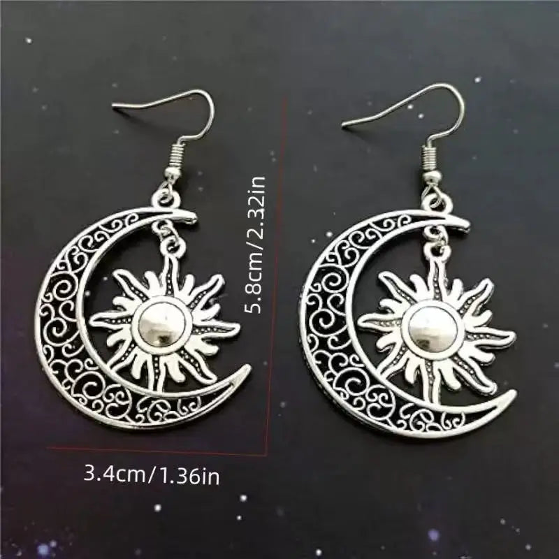 Tinkers Gothic Moon Sun Pentagram Dangle Earrings For Women And Men - Apparel & Accessories > Jewelry > Earrings